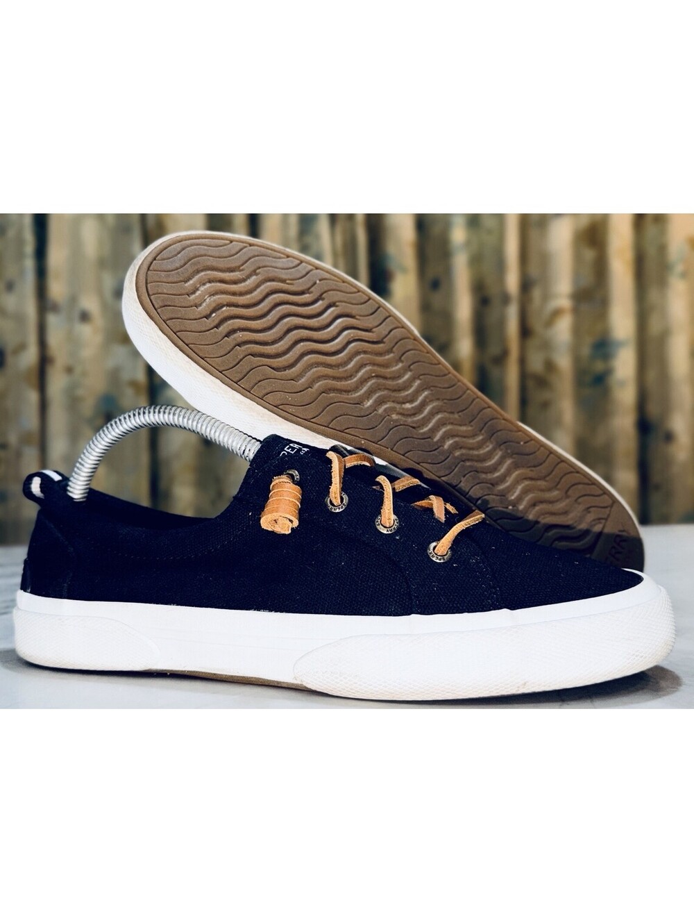 Sperry STS84627 Women’s 9 Black Canvas Sneakers – Leather Barrel Laces